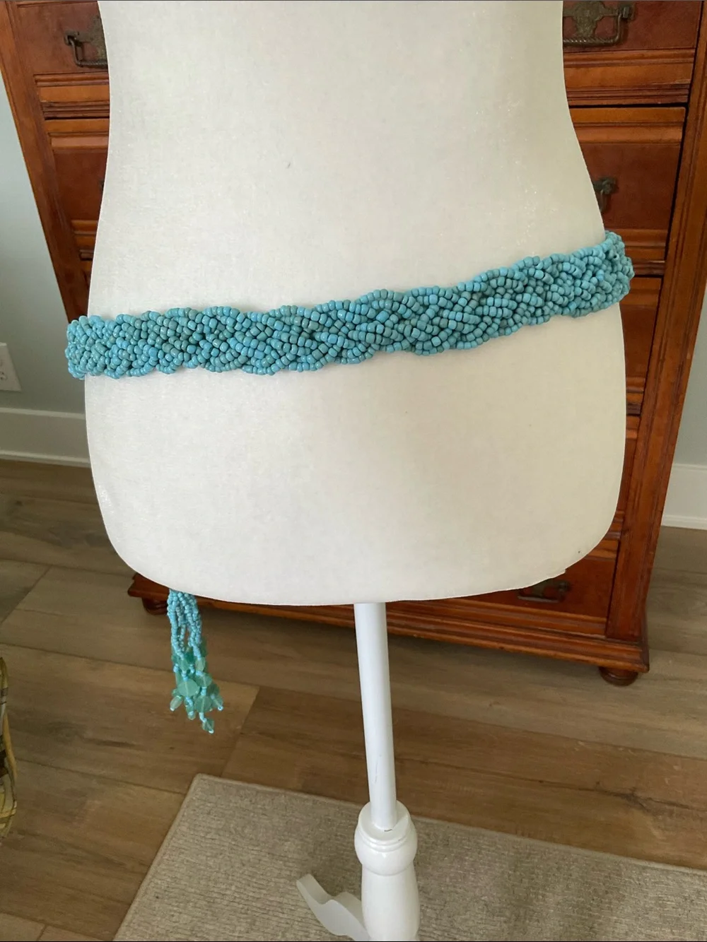 Braided Turquoise Colored Seed Bead Belt Boho Coastal Cowgirl Island Resortwear